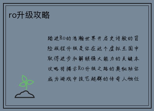 ro升级攻略
